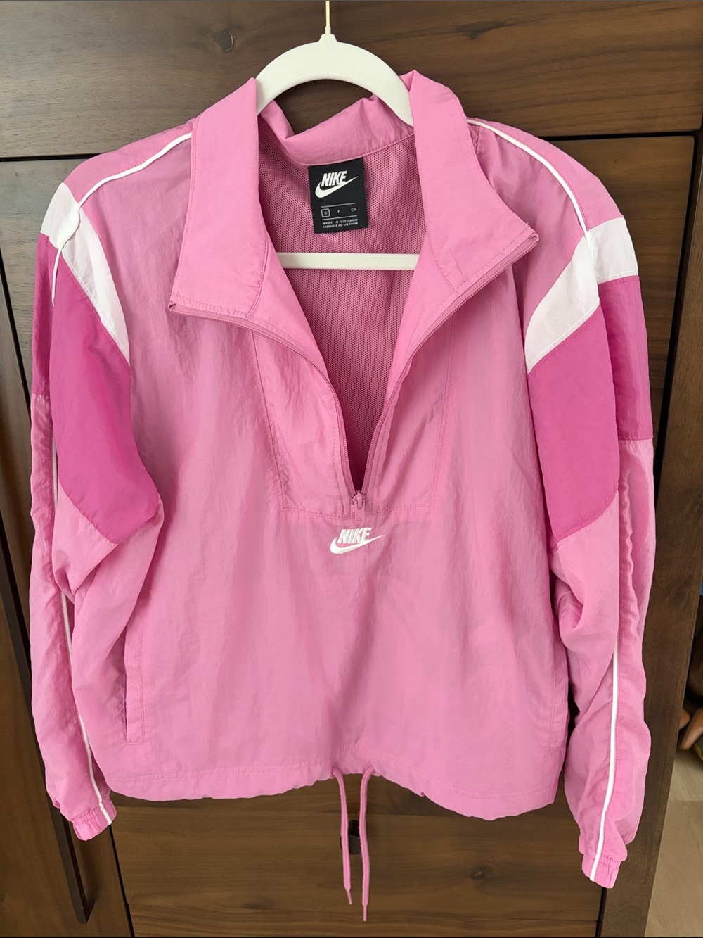 Nike Pink Half-Zip Bomber Windbreaker Jacket with White Accents
